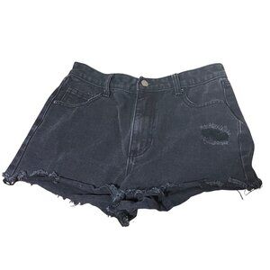 Nasty  Gal Shorts Women Size US 6 Black Distressed Denim High-Waisted Frayed Hem